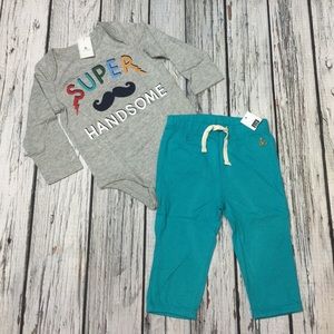 Baby Gap Boys 6 12 month Outfit Handsome Shirt & Teal Pant